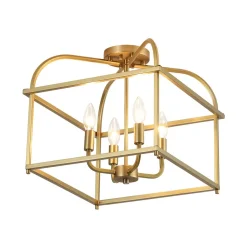 Modern 4-Light Candle Style Square Cage Semi Flush Mount