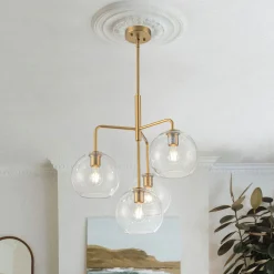 Modern 4-Light Clear Glass Bubble Hanging Sputnik Chandelier