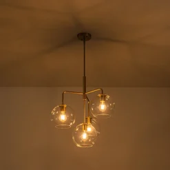 Modern 4-Light Clear Glass Bubble Hanging Sputnik Chandelier
