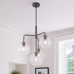 Modern 4-Light Clear Glass Bubble Hanging Sputnik Chandelier