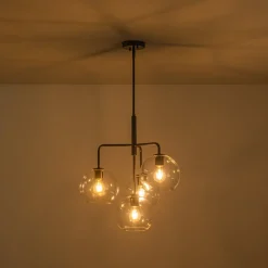 Modern 4-Light Clear Glass Bubble Hanging Sputnik Chandelier