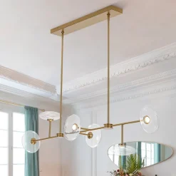 Modern 6-light Clear Glass Dimmable LED Linear Island Chandelier