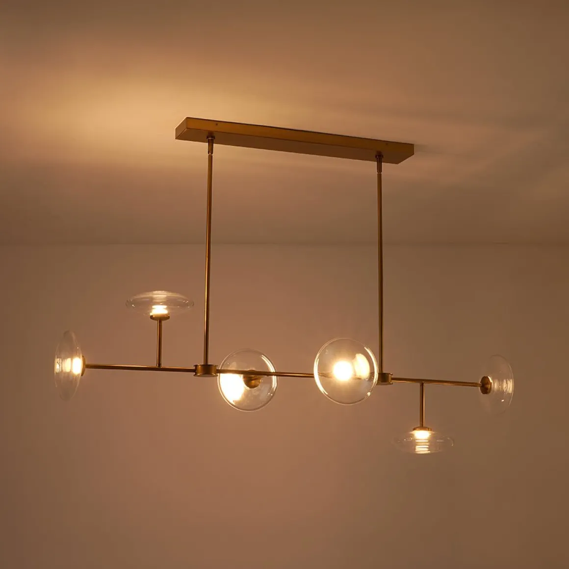 Modern 6-light Clear Glass Dimmable LED Linear Island Chandelier
