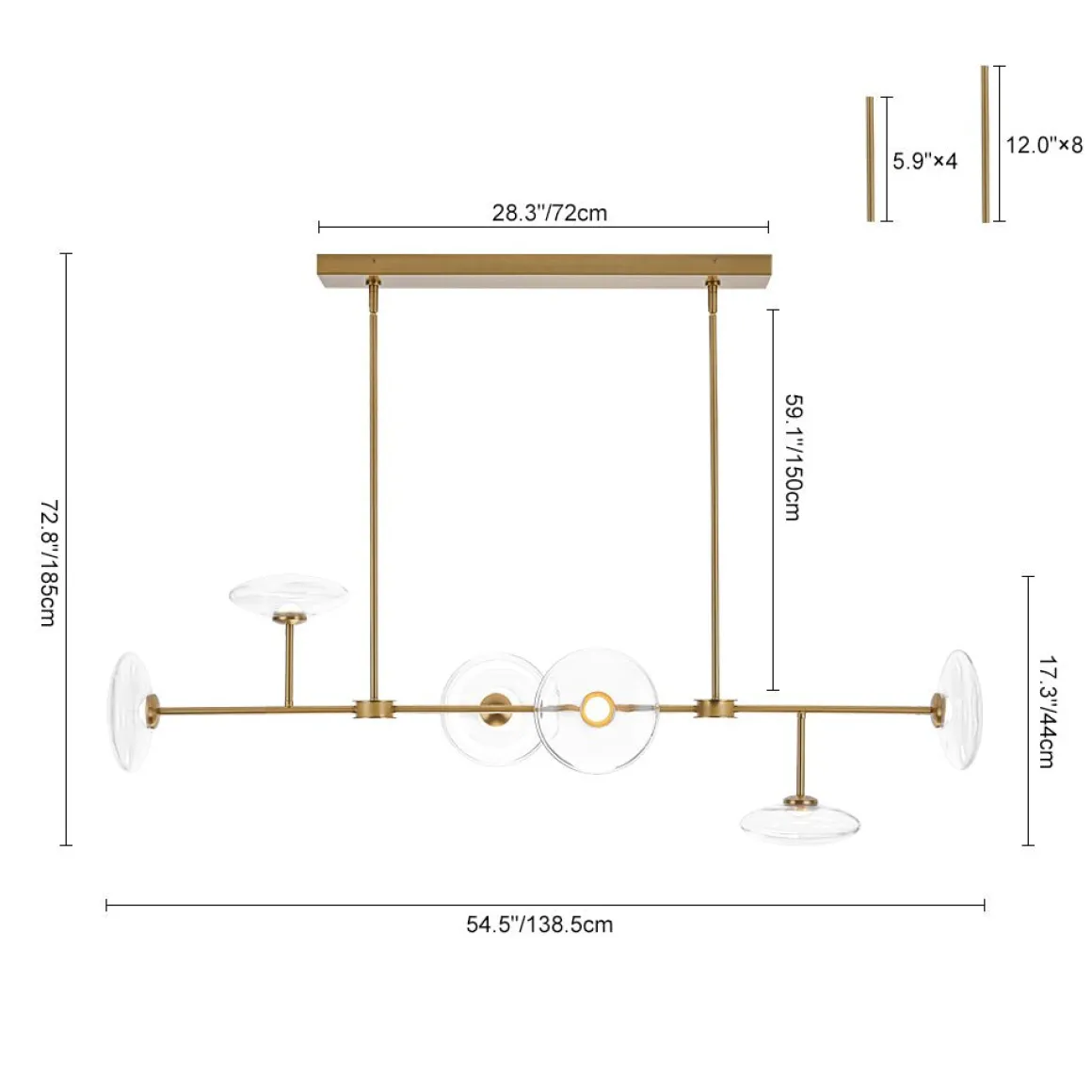 Modern 6-light Clear Glass Dimmable LED Linear Island Chandelier