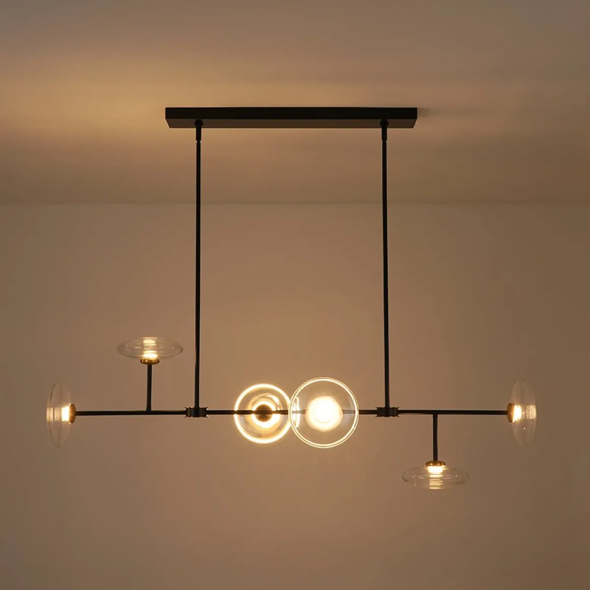 Modern 6-light Clear Glass Dimmable LED Linear Island Chandelier