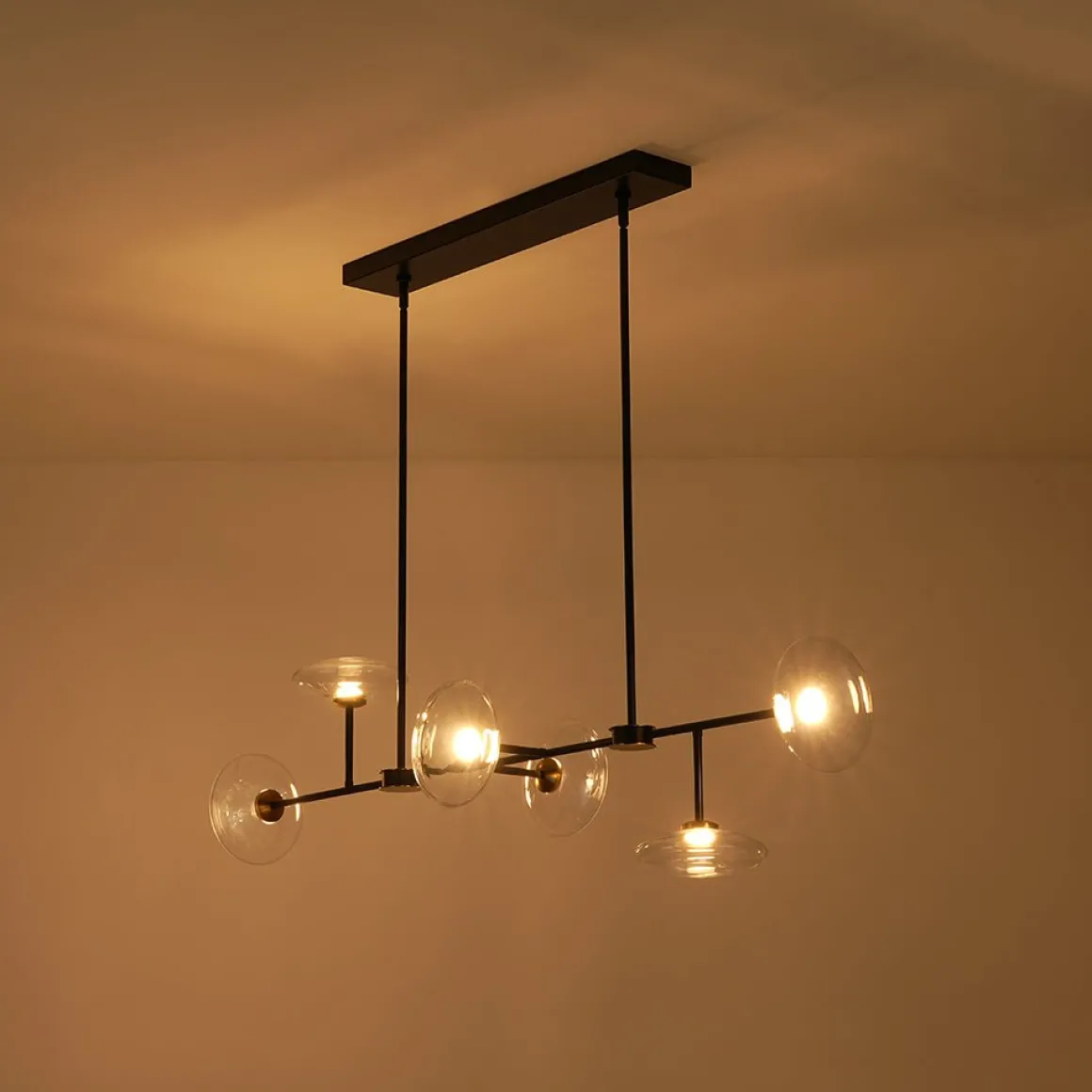 Modern 6-light Clear Glass Dimmable LED Linear Island Chandelier