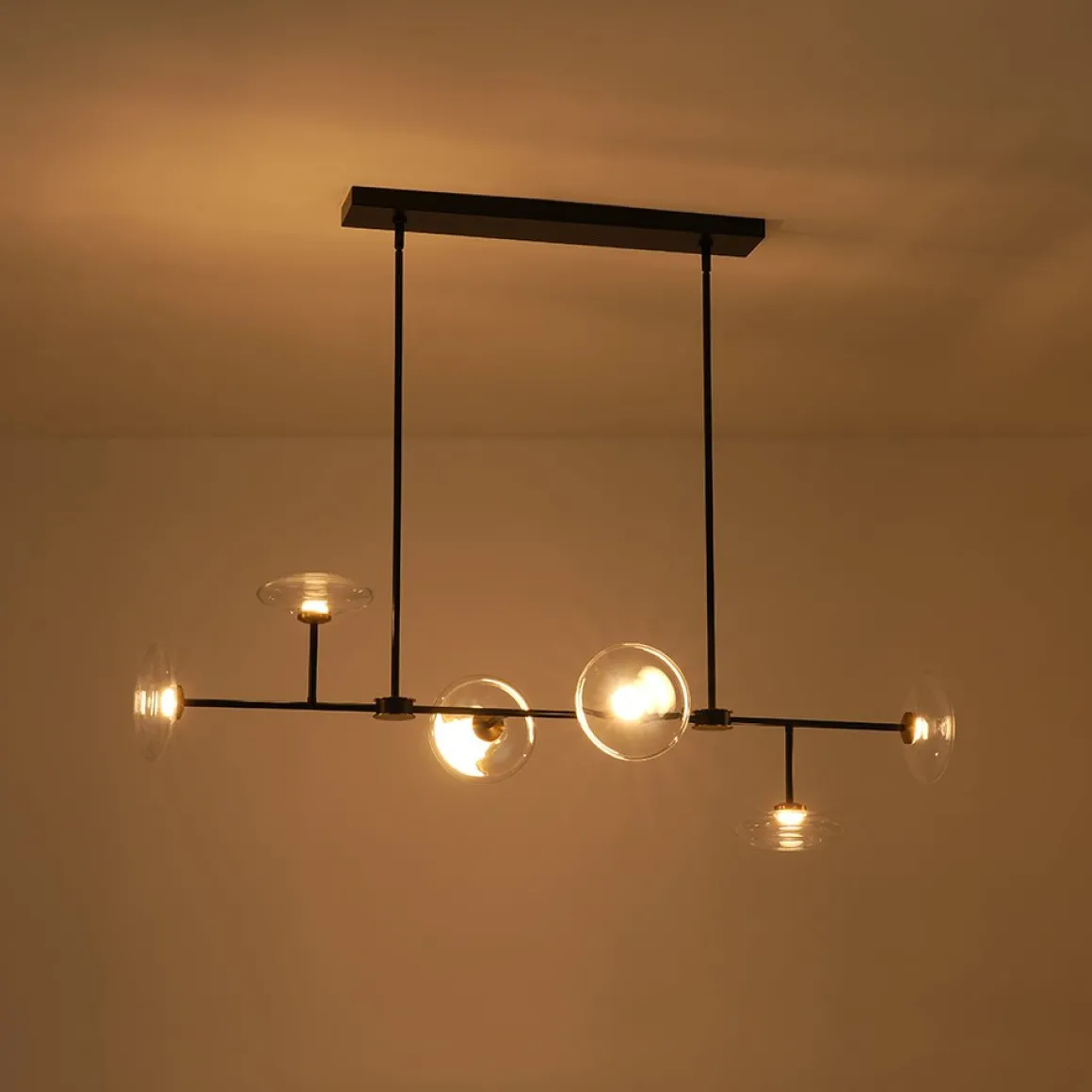 Modern 6-light Clear Glass Dimmable LED Linear Island Chandelier