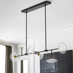 Modern 6-light Clear Glass Dimmable LED Linear Island Chandelier
