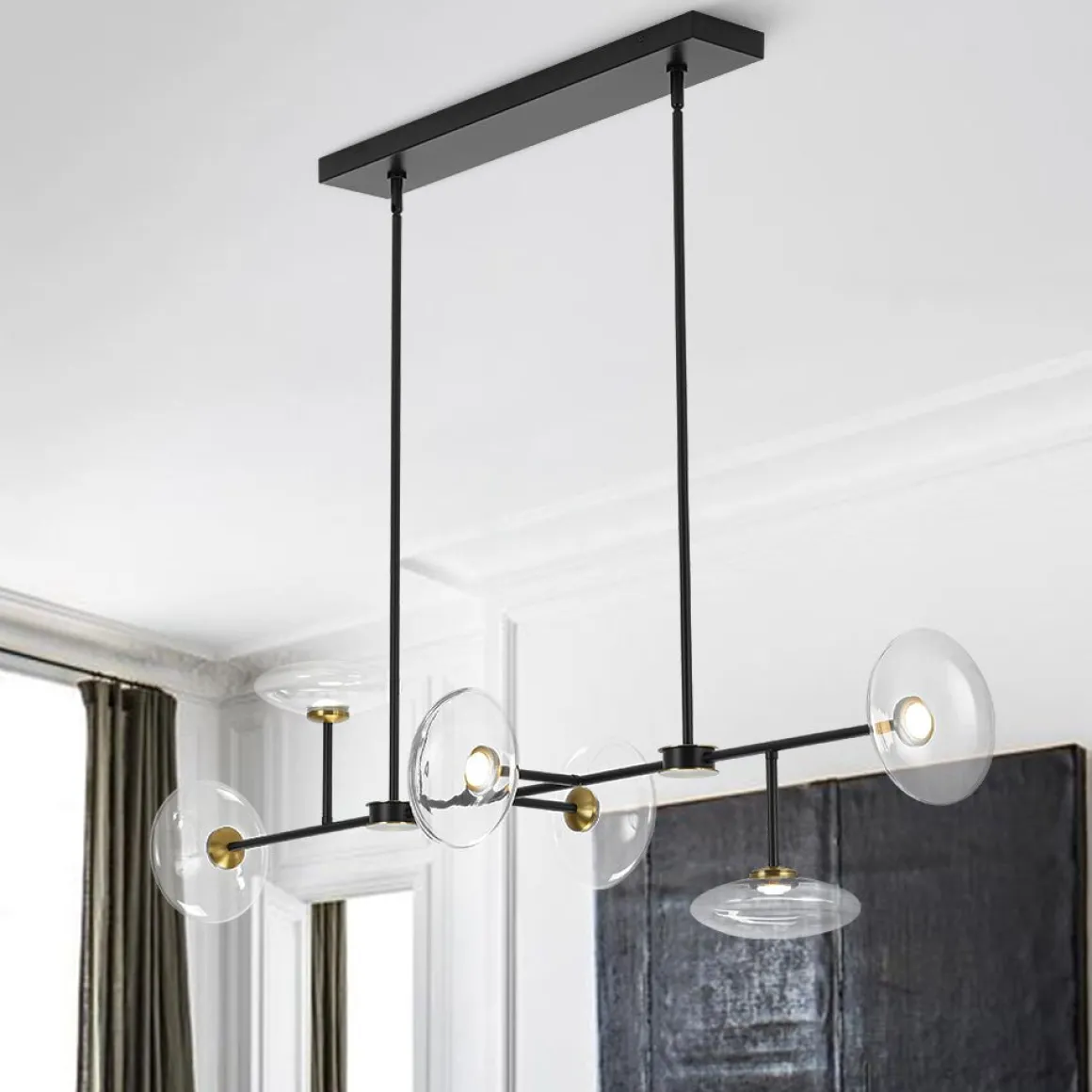 Modern 6-light Clear Glass Dimmable LED Linear Island Chandelier