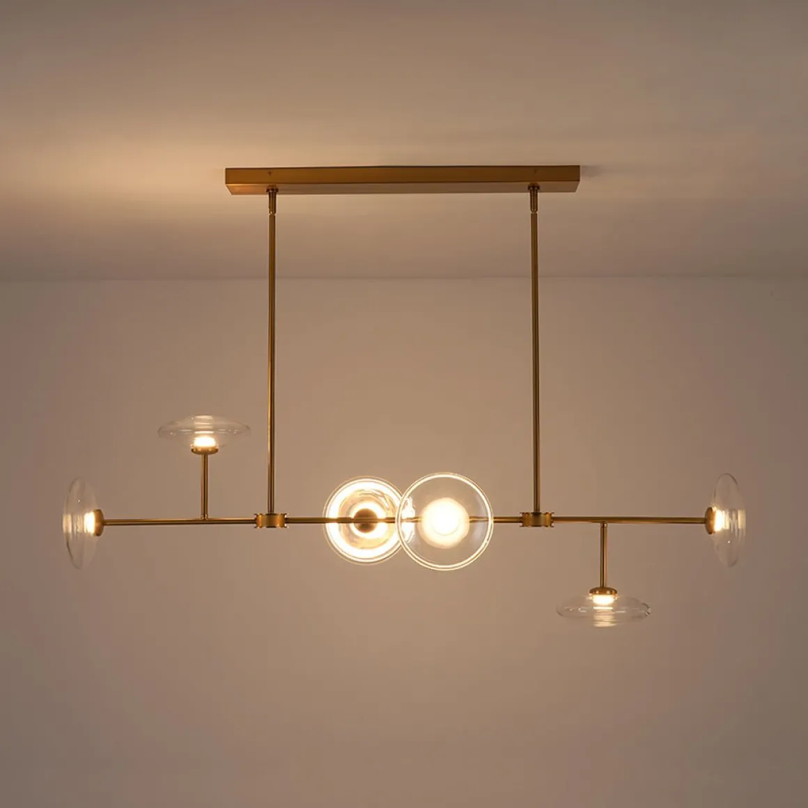 Modern 6-light Clear Glass Dimmable LED Linear Island Chandelier
