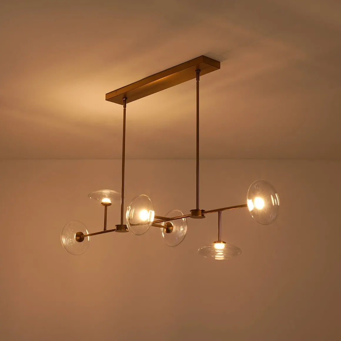 Modern 6-light Clear Glass Dimmable LED Linear Island Chandelier