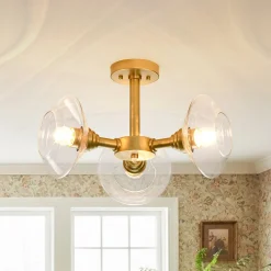 Modern 3-Light Clear Glass Round Sputnik Semi Flush Mount