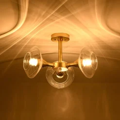 Modern 3-Light Clear Glass Round Sputnik Semi Flush Mount