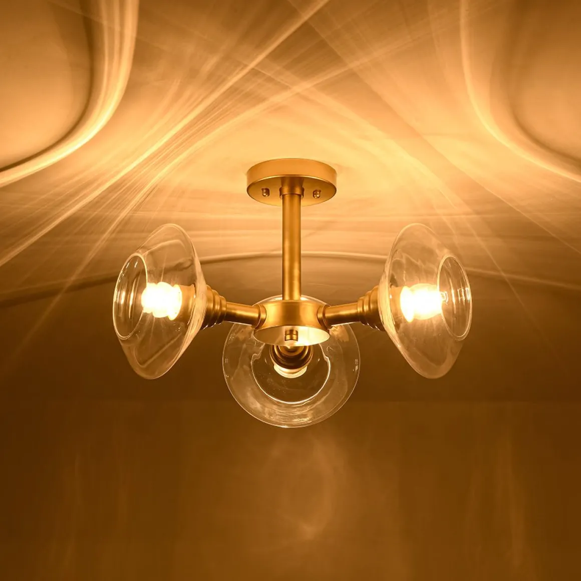 Modern 3-Light Clear Glass Round Sputnik Semi Flush Mount