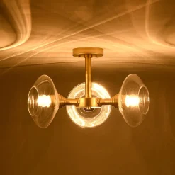 Modern 3-Light Clear Glass Round Sputnik Semi Flush Mount