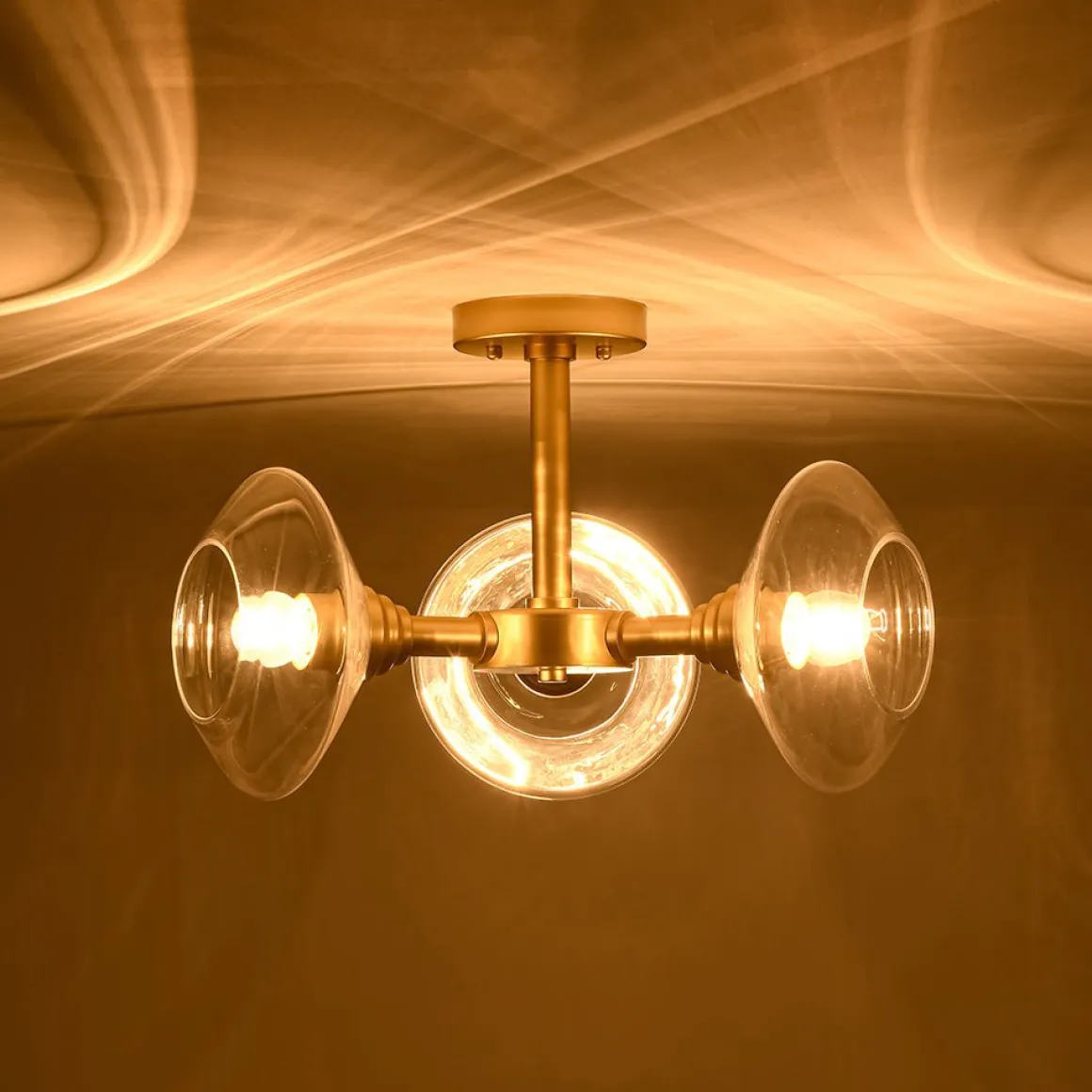 Modern 3-Light Clear Glass Round Sputnik Semi Flush Mount