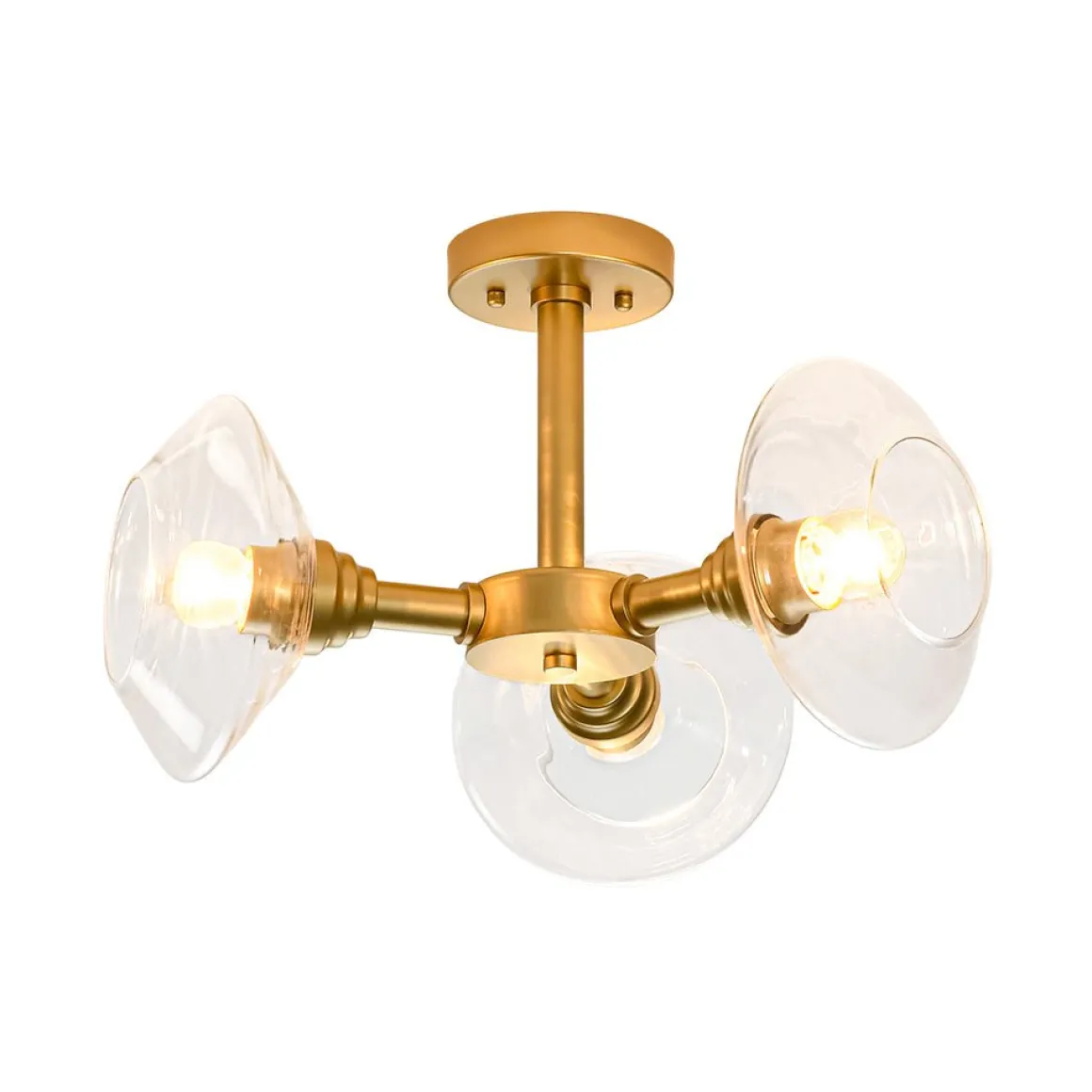 Modern 3-Light Clear Glass Round Sputnik Semi Flush Mount