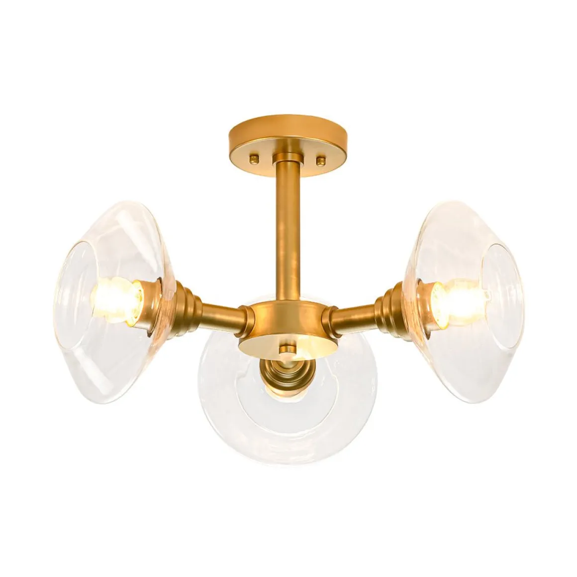 Modern 3-Light Clear Glass Round Sputnik Semi Flush Mount