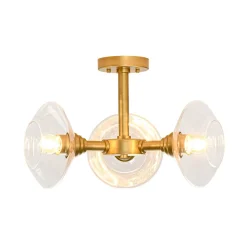 Modern 3-Light Clear Glass Round Sputnik Semi Flush Mount