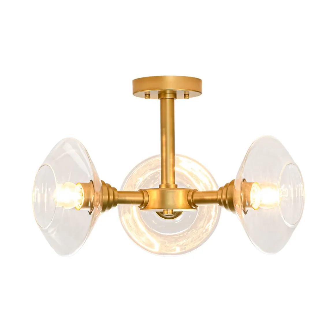 Modern 3-Light Clear Glass Round Sputnik Semi Flush Mount
