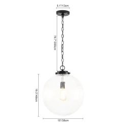 Modern 1-Light Clear Ribbed Glass Globe Pendant