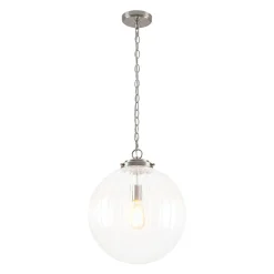 Modern 1-Light Clear Ribbed Glass Globe Pendant