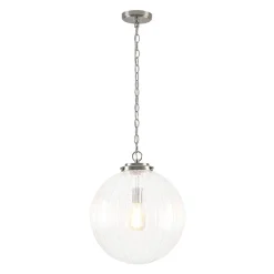 Modern 1-Light Clear Ribbed Glass Globe Pendant