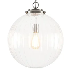 Modern 1-Light Clear Ribbed Glass Globe Pendant