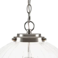 Modern 1-Light Clear Ribbed Glass Globe Pendant