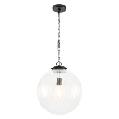 Modern 1-Light Clear Ribbed Glass Globe Pendant