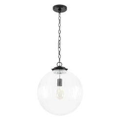 Modern 1-Light Clear Ribbed Glass Globe Pendant