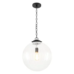 Modern 1-Light Clear Ribbed Glass Globe Pendant