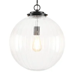 Modern 1-Light Clear Ribbed Glass Globe Pendant