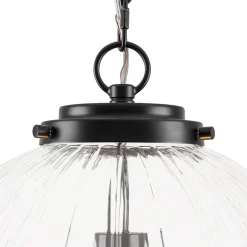Modern 1-Light Clear Ribbed Glass Globe Pendant