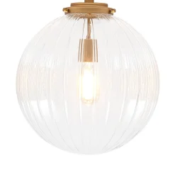 Modern 1-Light Clear Ribbed Glass Globe Semi Flush Mount