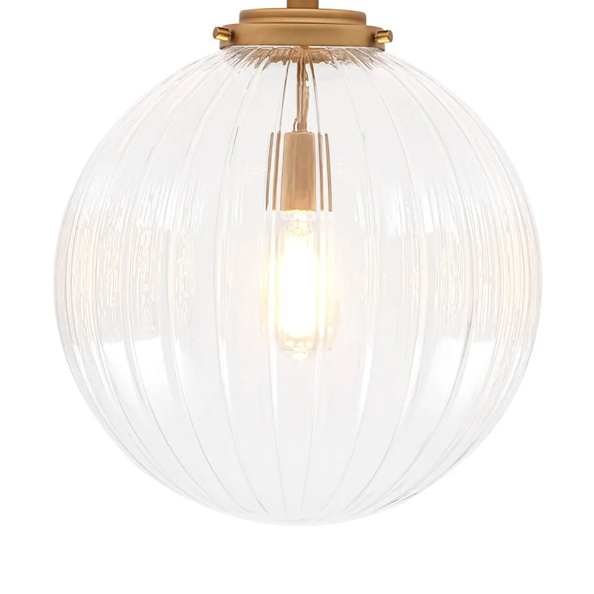 Modern 1-Light Clear Ribbed Glass Globe Semi Flush Mount