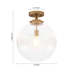 Modern 1-Light Clear Ribbed Glass Globe Semi Flush Mount