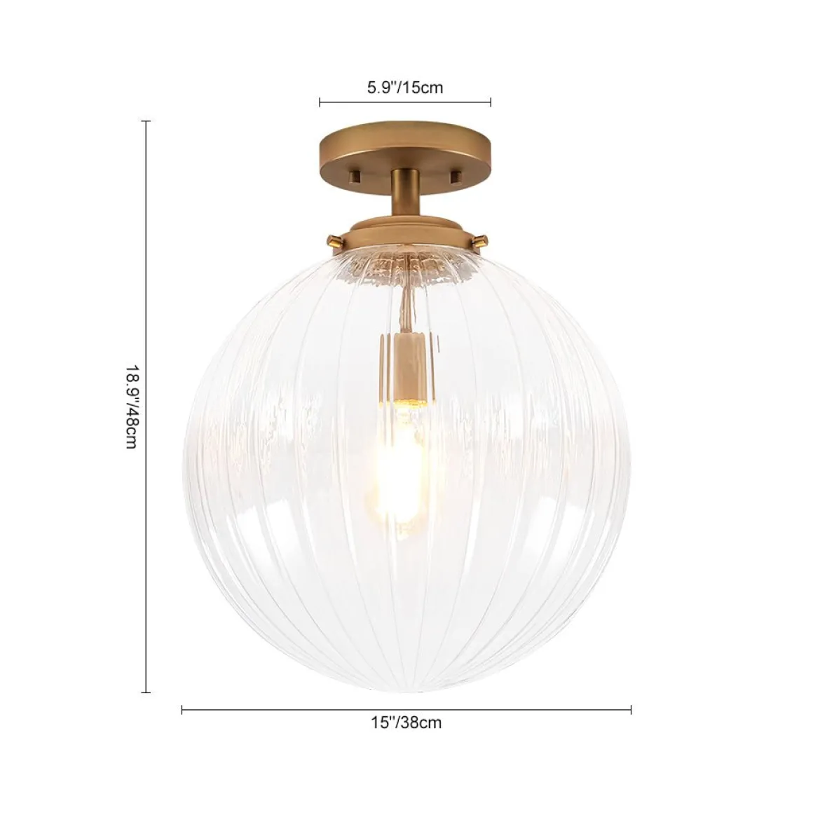 Modern 1-Light Clear Ribbed Glass Globe Semi Flush Mount