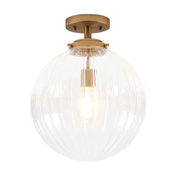 Modern 1-Light Clear Ribbed Glass Globe Semi Flush Mount