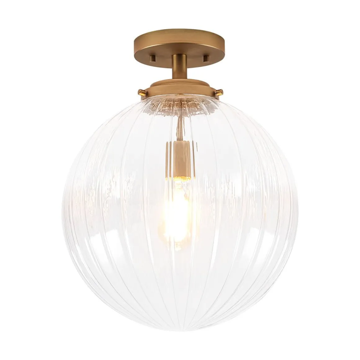 Modern 1-Light Clear Ribbed Glass Globe Semi Flush Mount