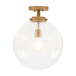 Modern 1-Light Clear Ribbed Glass Globe Semi Flush Mount