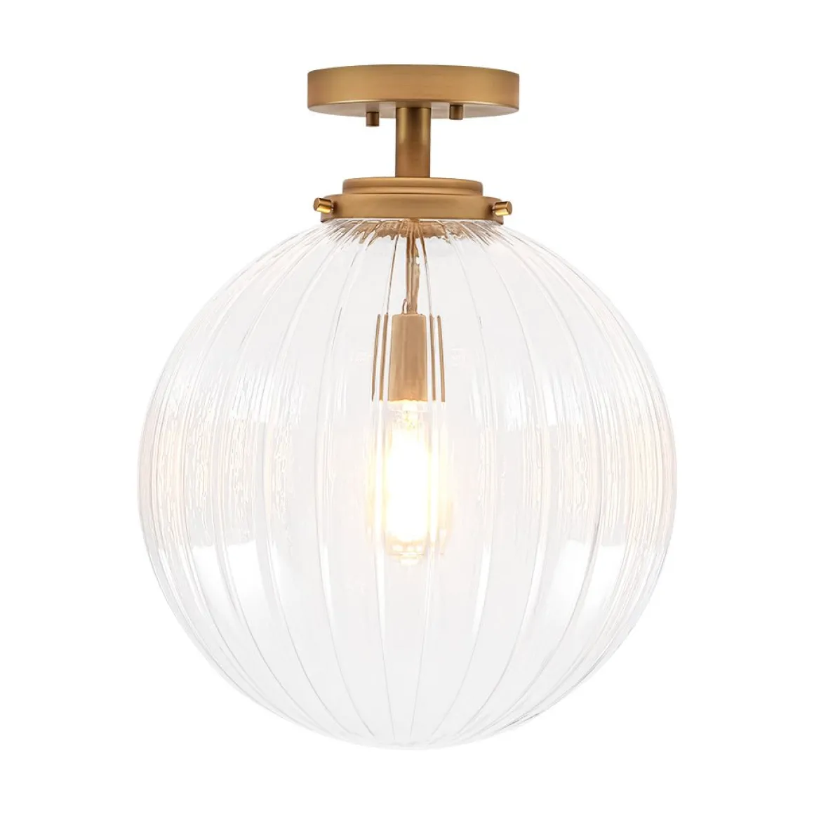 Modern 1-Light Clear Ribbed Glass Globe Semi Flush Mount