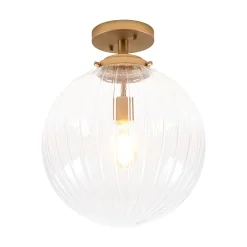 Modern 1-Light Clear Ribbed Glass Globe Semi Flush Mount