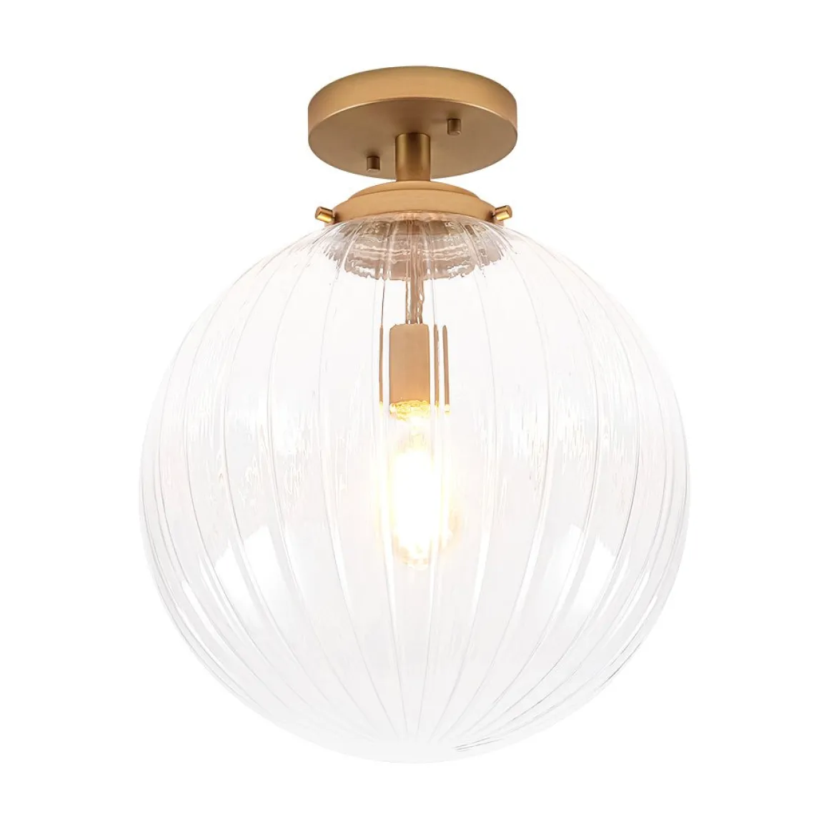 Modern 1-Light Clear Ribbed Glass Globe Semi Flush Mount