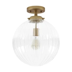 Modern 1-Light Clear Ribbed Glass Globe Semi Flush Mount