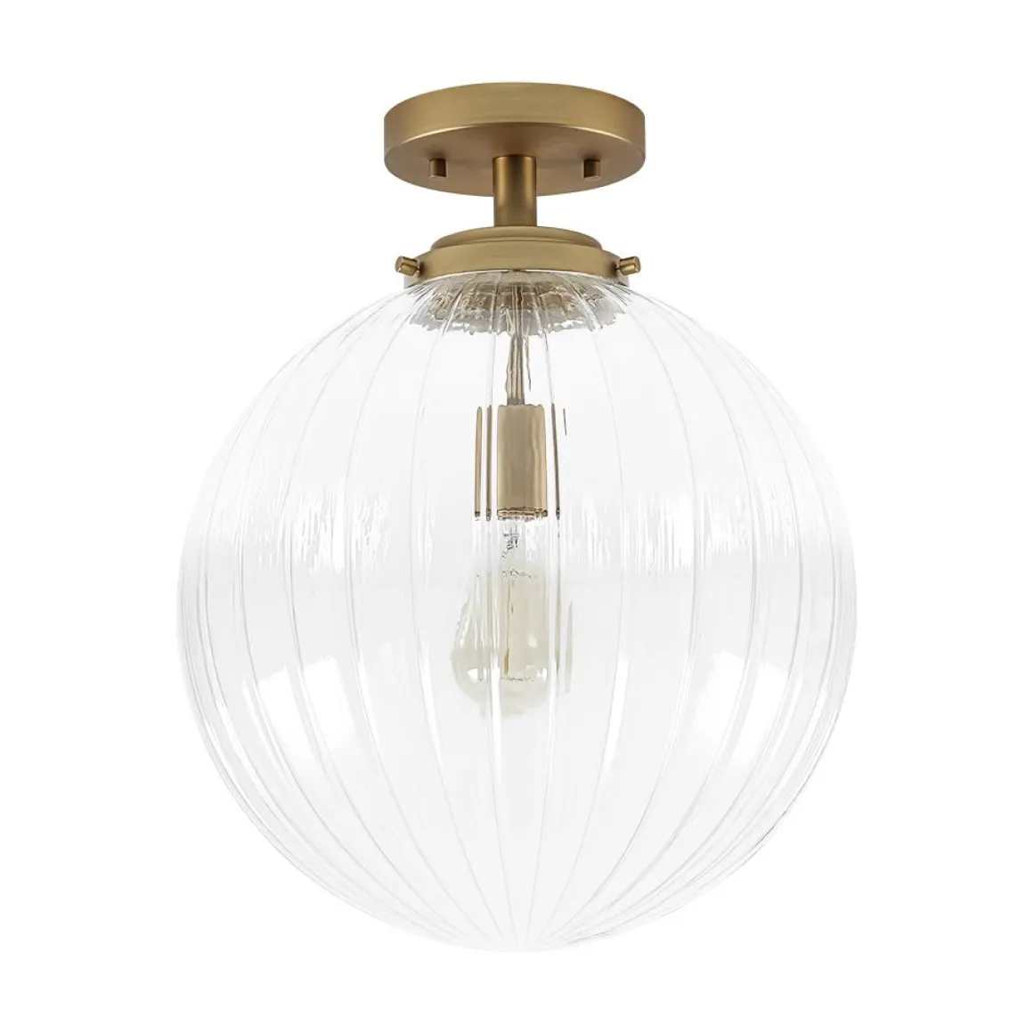 Modern 1-Light Clear Ribbed Glass Globe Semi Flush Mount