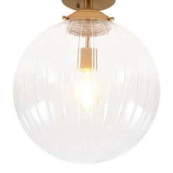 Modern 1-Light Clear Ribbed Glass Globe Semi Flush Mount
