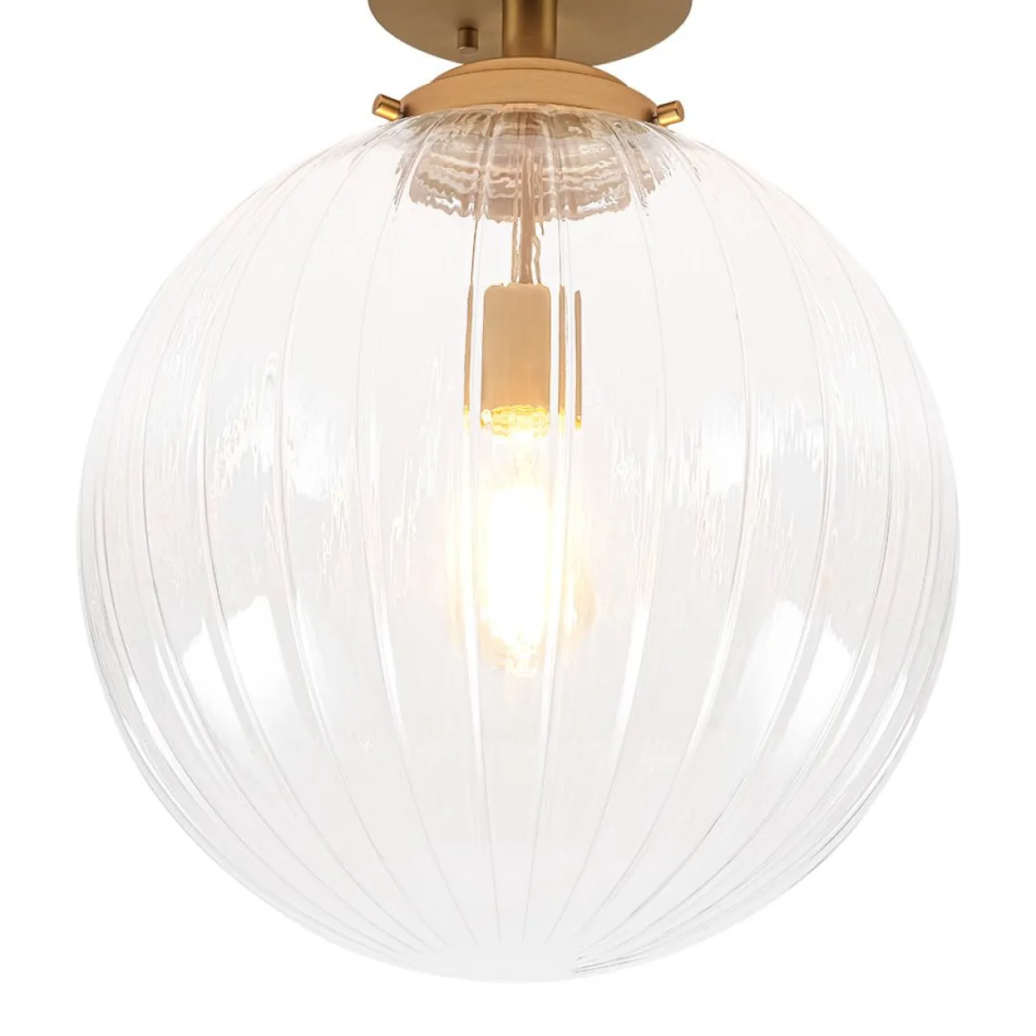 Modern 1-Light Clear Ribbed Glass Globe Semi Flush Mount