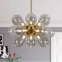 Modern 18-Light Cluster Gray Glass Bubble Chandelier