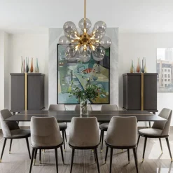 Modern 18-Light Cluster Gray Glass Bubble Chandelier